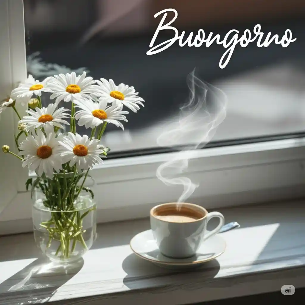 davanzale con una tazza di caffè