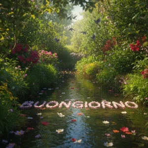 petali di fiori che compongono la scritta buongiorno