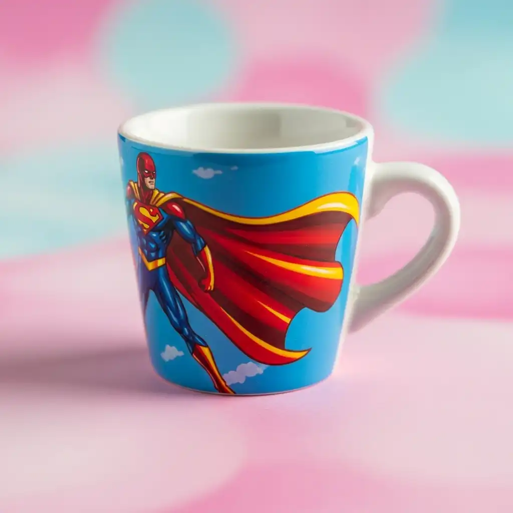 Tazzina di espresso con mantello da supereroe